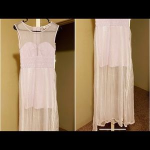 Elegant Women Maxi Party Sexy Transparent Mesh Sleeveless White Dress Sz XS